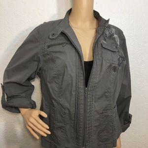Lane Bryant Lightweight Gray Embroidered Jacket